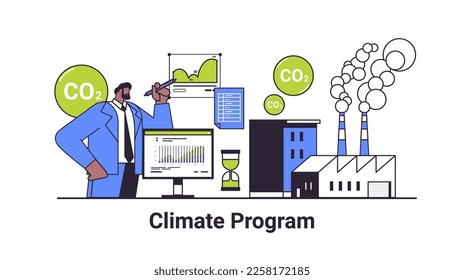 carbon credit climate program businessman analyzing statistic data graphs responsibility of co2 emission environment strategy