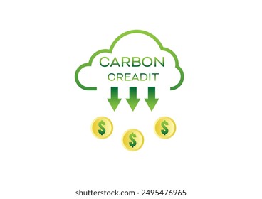 Concepto de crédito de carbono. Forma de nube verde con cambio de carbono a dinero. Medio ambiente de ecología sustentable. Regulación de gases de efecto invernadero. 




