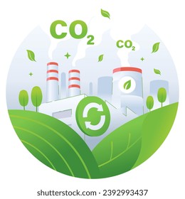 Ilustración del concepto de crédito al carbono, reducción de las emisiones de CO2 de las fábricas y la industria