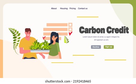 carbon credit concept people holding green plants responsibility of co2 emission environmental conservation