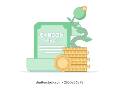 Carbon Credit Concept. reducing CO2 pollution through carbon tax, green investment. carbon emission taxation. sustainability to reduce the impact of CO2 emissions. flat design illustration.
