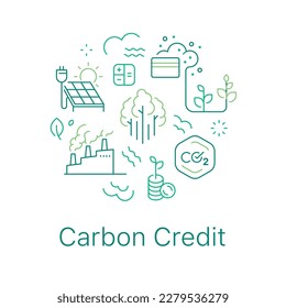 Carbon credit concept vector illustration. Line art style light background design for Article, Web page, Banner, Poster, Print ad, etc.