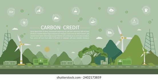 carbon credits Concepts about the amount of greenhouse gases for the environment and reducing carbon dioxide emissions in various industrial sectors. 