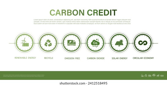 Carbon credits Concepts about the amount of reducing carbon dioxide emissions in various industrial sectors. Business and environment sustainable. Green energy vector illustration. svg