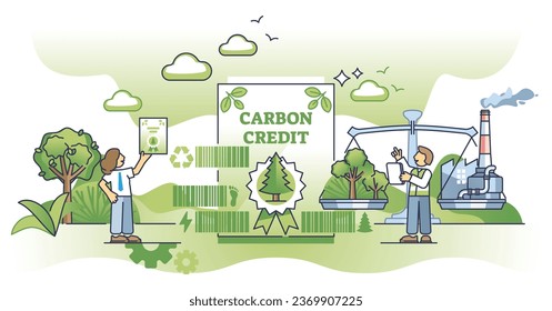 CO2-Emissionsgutschriften und Emissionshandel für den CO2-Gasaustausch-Konzept. Grüne, ökologische und nachhaltige Strategie zur Reduzierung der Umweltverschmutzung durch Unternehmen, Vektorgrafik. Dioxidhandel.