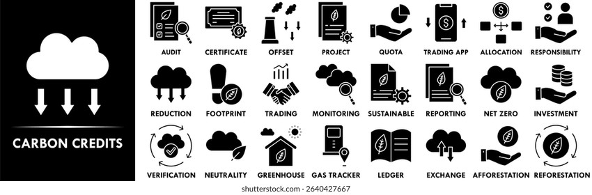 Carbon Credits icon collection set. Containing design green, environment, eco, co2, sustainable