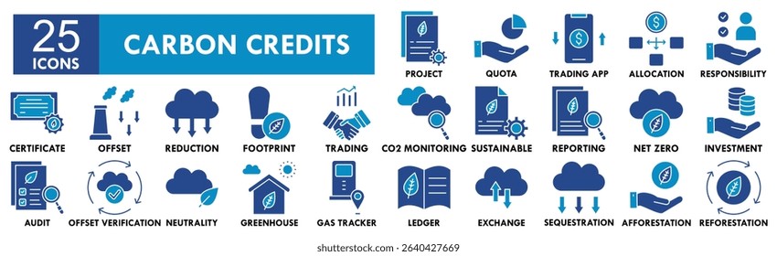 Carbon Credits icon collection set. Containing design green, environment, eco, co2, sustainable