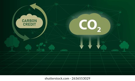 Carbon cycle CO2 reduction green environment ecological balance, Carbon credit concept.