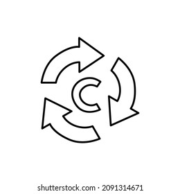 Carbon Cycle Icon in flat black line style, isolated on white background