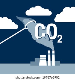 Carbon Dioxide Capture Technology - net CO2 footprint storage development strategy. Vector illustration with metaphor - catching butterflies