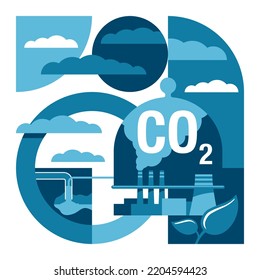 Carbon Dioxide Capture Technology research - net CO2 footprint neutralize development strategy. Abstract illustration