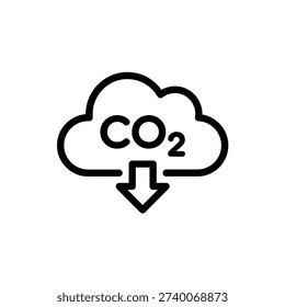 A carbon dioxide cloud with a downward arrow symbolizing emission reduction and capture.