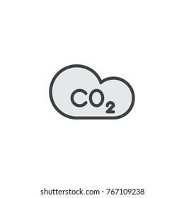 Carbon dioxide and cloud filled outline icon, line vector sign, linear colorful pictogram isolated on white. CO2 symbol, logo illustration. Pixel perfect vector graphics