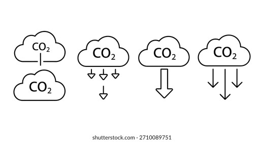 Icono de la nube del CO2 del dióxido de carbono fijado para la contaminación atmosférica y la reducción de la huella aislada en el fondo blanco