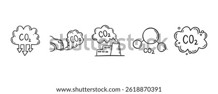 Carbon dioxide CO2 earth air pollution doodle hand drawn icon. Outline drawing CO2 line clipart symbol. Factory emission gas sketch vector illustration. Vector illustration
