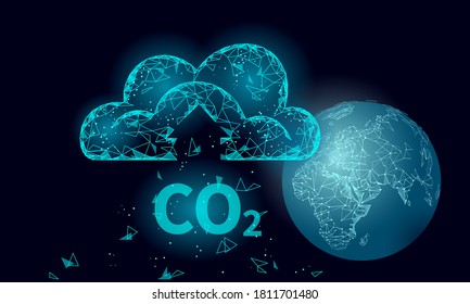 Concepto ecológico de problema ecológico de dióxido de carbono CO2. Procesamiento 3D de gas orgánico renovable. Química científica biocombustible biotecnología tecnología de efecto invernadero climático poligonal ilustración vectorial