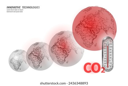  Carbon dioxide CO2 ecology problem eco concept. Renewable organic gas 3D render. Science biofuel chemistry biotechnology polygonal climatic greenhouse effect technology vector illustration