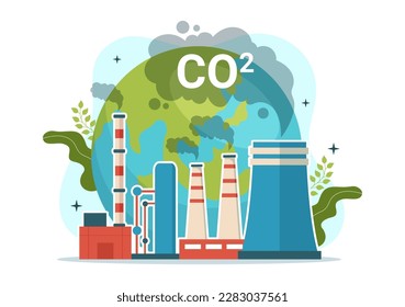 Carbon Dioxide or CO2 Illustration to Save Planet Earth from Climate Change as a Result of Factory and Vehicle Pollution in Hand Drawn Templates