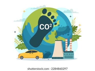 Carbon Dioxide or CO2 Illustration to Save Planet Earth from Climate Change as a Result of Factory and Vehicle Pollution in Hand Drawn Templates