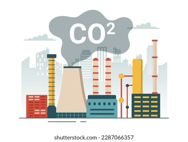 Carbon Dioxide or CO2 Illustration to Save Planet Earth from Climate Change as a Result of Factory and Vehicle Pollution in Hand Drawn Templates