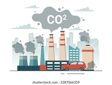 Carbon Dioxide or CO2 Illustration to Save Planet Earth from Climate Change as a Result of Factory and Vehicle Pollution in Hand Drawn Templates