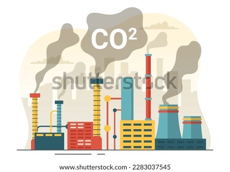 Carbon Dioxide or CO2 Illustration to Save Planet Earth from Climate Change as a Result of Factory and Vehicle Pollution in Hand Drawn Templates
