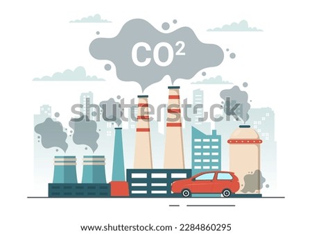 Carbon Dioxide or CO2 Illustration to Save Planet Earth from Climate Change as a Result of Factory and Vehicle Pollution in Hand Drawn Templates