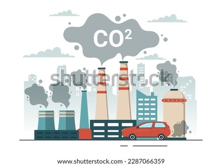 Carbon Dioxide or CO2 Illustration to Save Planet Earth from Climate Change as a Result of Factory and Vehicle Pollution in Hand Drawn Templates