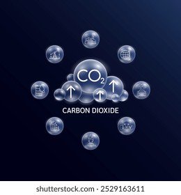 Modelos de CO2 de dióxido de carbono en nubes grises. La contaminación atmosférica con tuberías industriales causa gases de efecto invernadero. Concepto de ecología y bioquímica. Vector EPS10.