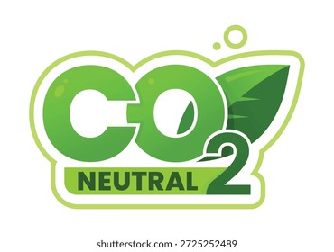 Dióxido de carbono, selo ou ícone de emissão neutra de CO2. Ícone de poluição por gases de efeito estufa, rótulo do vetor de escape de CO2. Símbolo de alteração climática de emissão neutra de dióxido de carbono com folha verde e bolha de ar