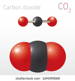 Carbon Dioxide CO2 Structural Chemical Formula and Molecule Model. Chemistry Education Vector Illustration