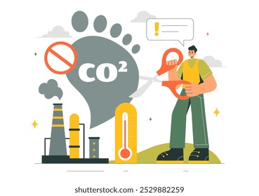 Dióxido de carbono ou ilustração de vetor de CO2 enfatizando a importância de salvar o planeta Terra das mudanças climáticas em um plano de fundo de desenhos animados