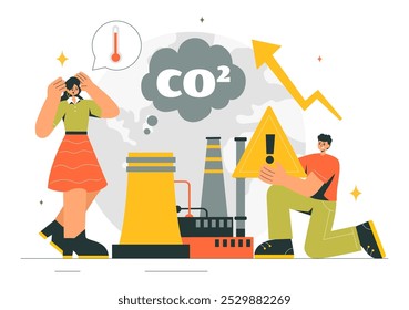 Carbon Dioxide or CO2 Vector Illustration Emphasizing the Importance of Saving Planet Earth from Climate Change in a Flat Cartoon Background