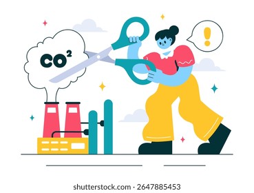 Illustration vectorielle du dioxyde de carbone ou du CO2 Insister sur l'importance de sauver la planète Terre du changement climatique dans un arrière-plan de dessin de style plat