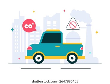 Carbon Dioxide or CO2 Vector Illustration Emphasizing the Importance of Saving Planet Earth from Climate Change in a Flat Style Cartoon Background