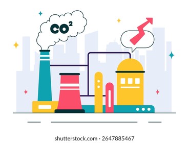 Dióxido de carbono o Ilustración vectorial de CO2 Enfatizando la importancia de salvar al planeta Tierra del cambio climático en un fondo de dibujos animados de estilo plano