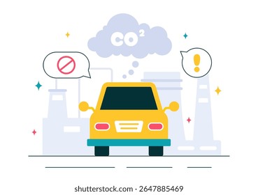 Carbon Dioxide or CO2 Vector Illustration Emphasizing the Importance of Saving Planet Earth from Climate Change in a Flat Style Cartoon Background