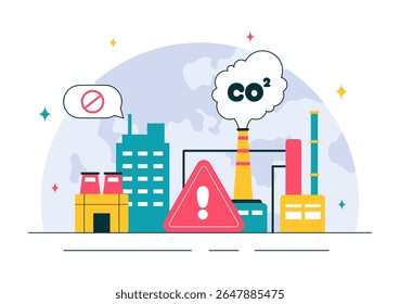Kohlendioxid- oder CO2-Vektorgrafik, in der die Bedeutung der Rettung des Planeten Erde vor dem Klimawandel hervorgehoben wird, im flachen Cartoon-Hintergrund