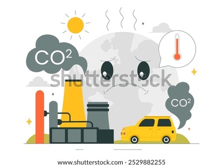 Carbon Dioxide or CO2 Vector Illustration Emphasizing the Importance of Saving Planet Earth from Climate Change in a Flat Cartoon Background