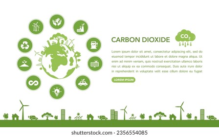 The carbon dioxide concept represents the problem of carbon dioxide and carbon dioxide emissions to the environment, global warming, sustainable development. and green business from renewable energy