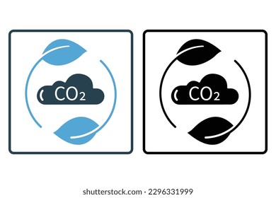 Ilustración del icono de reducción de emisiones de dióxido de carbono. icono relacionado con el calentamiento global, CO2. Estilo de icono sólido. Diseño de vector simple editable