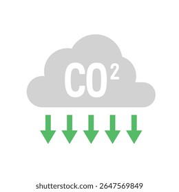 Carbon dioxide emission reduction symbol with cloud and arrows pointing down