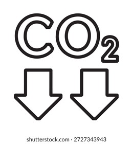 Carbon dioxide emission representation with downward arrows indicating release or impact