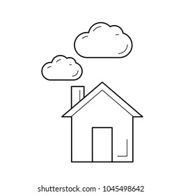 Carbon dioxide emission vector line icon isolated on white background. House producing carbon dioxide emission line icon for infographic, website or app.