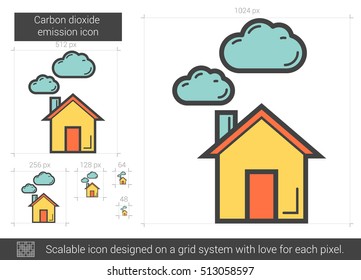 Carbon dioxide emission vector line icon isolated on white background. Carbon dioxide emission line icon for infographic, website or app. Scalable icon designed on a grid system.