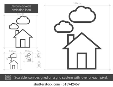Carbon dioxide emission vector line icon isolated on white background. Carbon dioxide emission line icon for infographic, website or app. Scalable icon designed on a grid system.