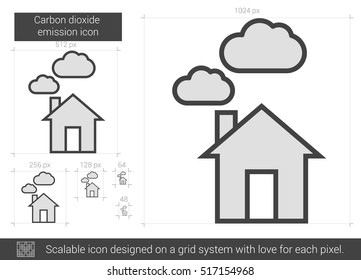 Icono de línea vectorial de emisión de dióxido de carbono aislado en fondo blanco. Icono de línea de emisión de dióxido de carbono para infografía, sitio web o aplicación. Icono escalable diseñado en un sistema de cuadrícula.