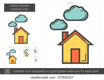 Carbon dioxide emission vector line icon isolated on white background. Carbon dioxide emission line icon for infographic, website or app. Scalable icon designed on a grid system.