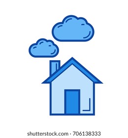 Icono de línea vectorial de emisión de dióxido de carbono aislado en fondo blanco. Icono de línea de emisión de dióxido de carbono para infografía, sitio web o aplicación. Icono azul diseñado en un sistema de cuadrícula.
