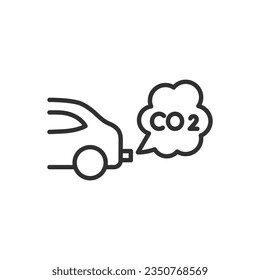 Carbon dioxide emissions from automobiles, linear icon. Exhaust from internal combustion engines. Cloud and CO2. Line with editable stroke